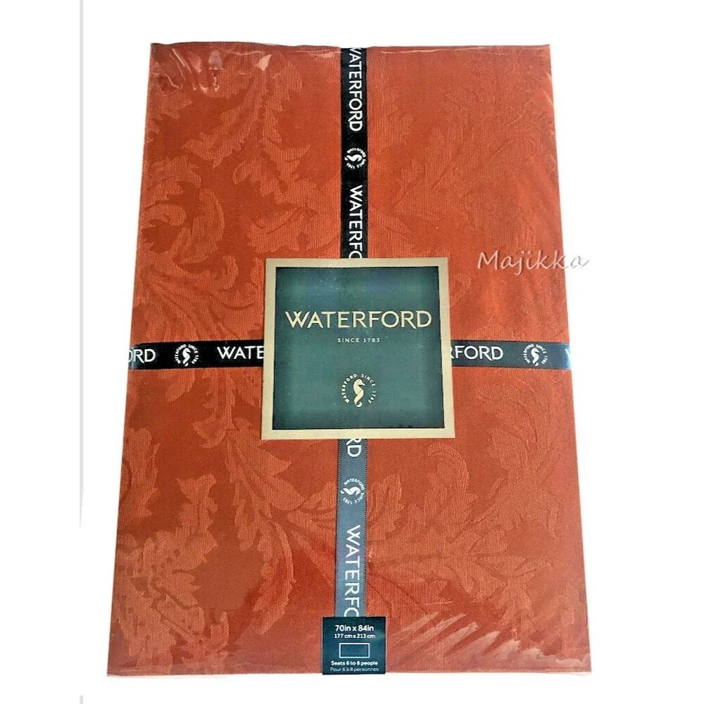 Waterford Luxury Thanksgiving Tablecloth Holiday Fall Leaf Scroll Spice 70x84